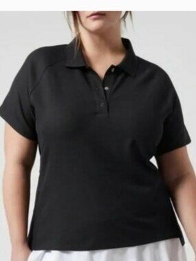 Athleta Black Women’s Pique Short Sleeve Polo Top in  Size - M